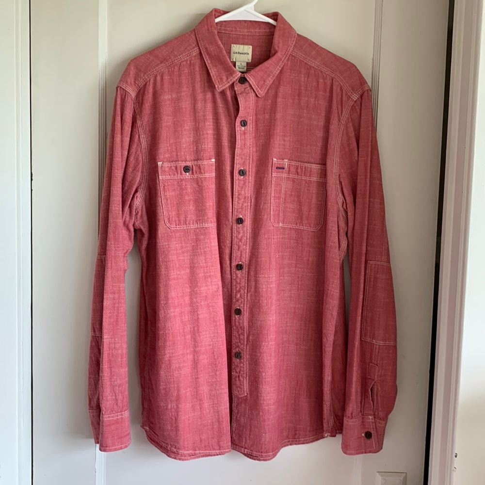 G.H. Bass & Co. Men’s button up shirt, long sleeve size large, 100% cotton Red